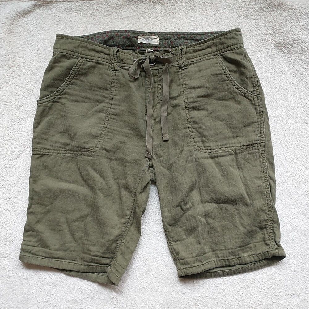 Aerie Shorts Womens 2 Green Herringbone Gauzy 100%Cotton Chino Pocket Drawstring
